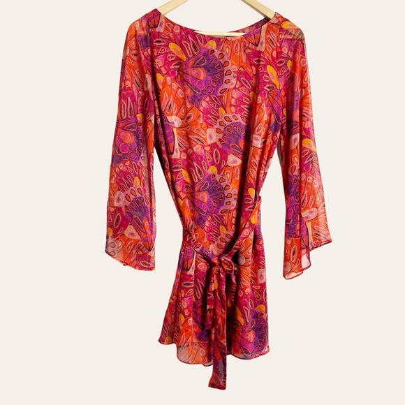 MISA Twiggy Abstract Butterfly Print Long Sleeve Mini Dress Size Small - Picture 4 of 11